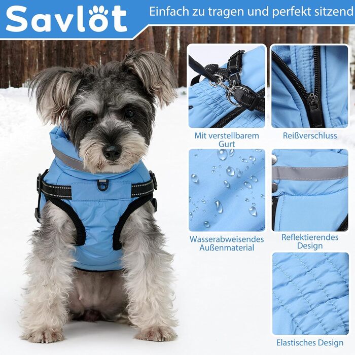 Водонепроникний теплий зимовий одяг для собак - куртка-пуловер 2 в 1, XS, блакитний