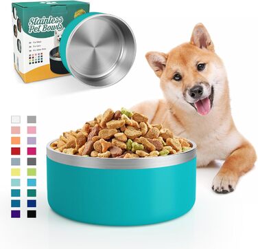 Набір мисок для собак IKITCHEN з нержавіючої сталі, подвійні стінки, 1.8 л, блакитний, для корму та води