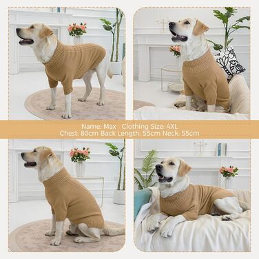 Теплий зимовий пуловер для собак середніх порід, з коміром-горловиною, хакі, розмір M (обхват грудей 44 см)