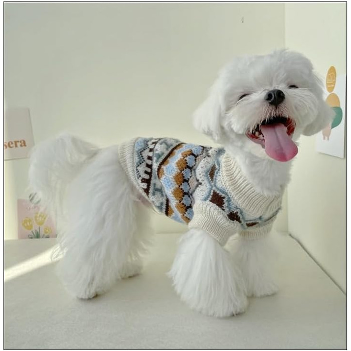 Теплий пуловер для собак на Новий рік, пухкий пуловер для маленьких та середніх собак, для Чихуахуа, Французького бульдога (Бежевий, M)