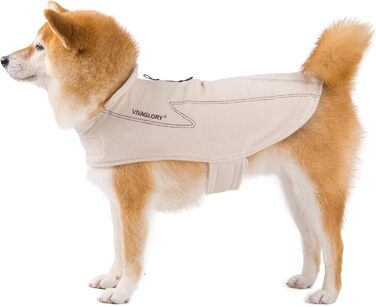 Тепла куртка VIVAGLORY для собак на зиму, флісова жилетка з застібкою-липучкою та отвором для повідка, світловідбиваюча, регульована, S, Бежевий