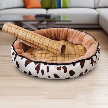 Кругле ліжко-кошик для собак та котів, м'яка плюшева подушка, L (60*48 см), Колір: молочний кавовий