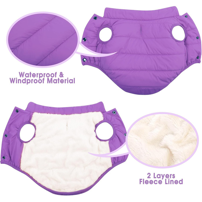 Зимовий теплий одяг для собак ASENKU: водонепроникна куртка та жилетка з флісовою підкладкою (Lila, XS)