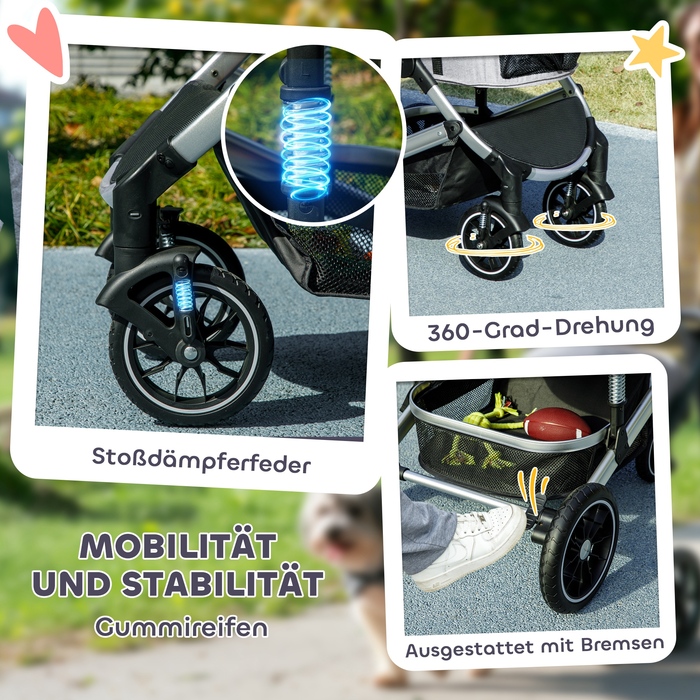 PawHut Коляска для собак 3 в 1 Dog Buggy Складна для собак і кішок до 10 кг Cat Buggy з подушкою Підстаканник Сітка Вікна Двері Кошик для зберігання Котяча коляска Баггі Світло-сірий | Аосом
