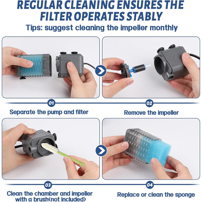 EXLECO Фільтр для акваріума 1.1M, внутрішній фільтр з 2 змінними губками, регульований фільтр для акваріумів об'ємом 20-50л, помпа-фільтр для акваріумів з розпилювачем (6W 600L/H)