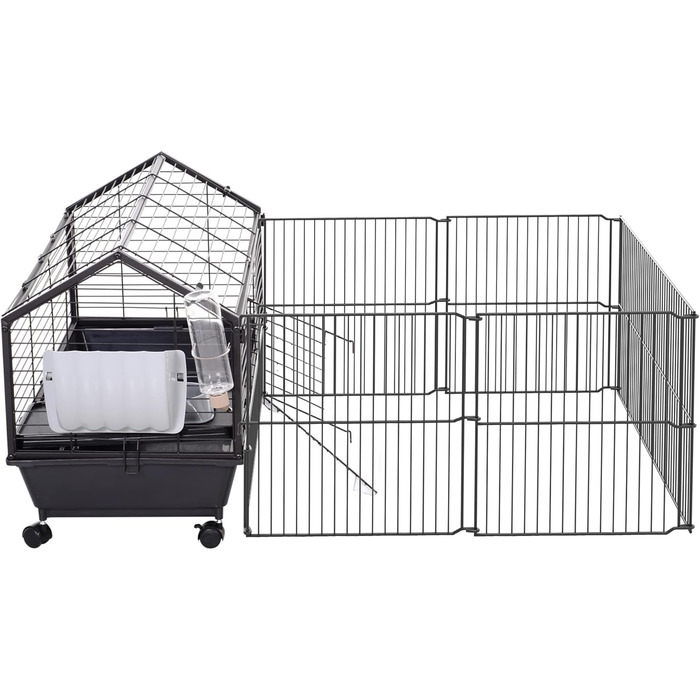 Клітка для дрібних тварин PawHut з розсувним вигулом, для хом'яків, морських свинок, щурів, чорна, 88 x 128,5 x 56 см