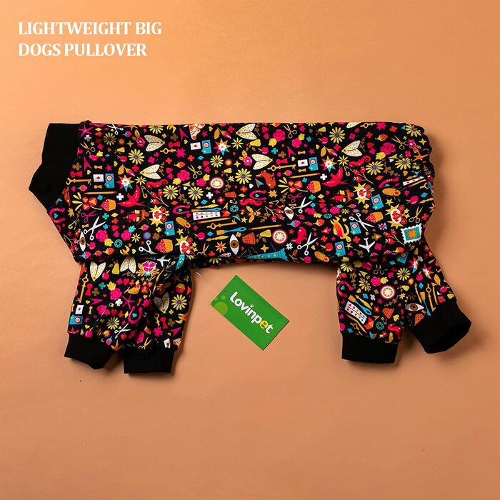 Піжама для собак LovinPet з повним покриттям, чорна окантовка, серветкова техніка, захист від УФ-променів, післяопераційний період, X-Large (упаковка 1)