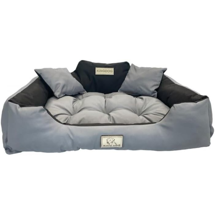 Ліжко для собак та котів KingDog з двома подушками, корзина для собак, ліжко для домашніх тварин, миється, водонепроникний PVC, XL 115x95 см, темно-сірий
