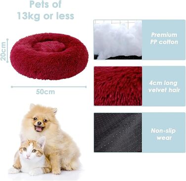 Килимок для кота та собаки 50x50 см, круглий, плюшевий, зручний, червоний. Підходить для маленьких собак та котів. Легко миється.
