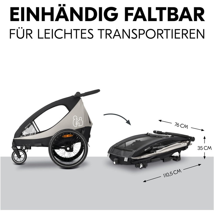 Фарм-причіп Hauck Dryk Duo Plus Set для 2 дітей з люлькою, тентом та дощем. Складається, з підвіскою та функцією коляски (Чорний)