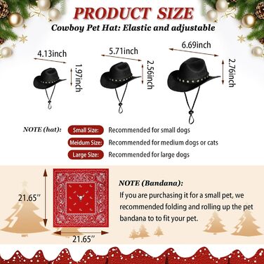 Костюм ковбоя для домашніх тварин SANSTHS, Halloween, червоне різдвяне вбрання з міні-ковбойським капелюхом та банданою для собак та котів, розмір M (великий, червоне вбрання та бандана з чорним капелюхом)