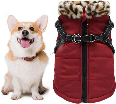 Зимовий теплий жилет для собак з інтегрованим шлейкою, водонепроникний, відбиваючий | для малих, середніх та великих собак (Бургунді)