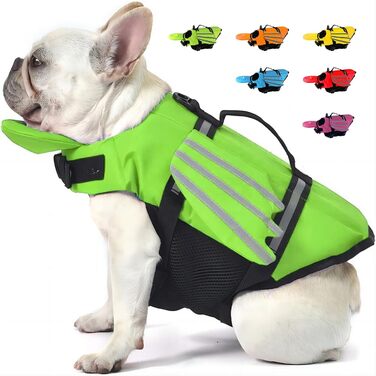 Рятувальний жилет для собак з плавниками, для собак з проблемами підборіддя, легкий та безпечний для водних видів спорту, жилет для собак з ручкою та світловідбиваючими елементами для малих, середніх та великих собак (L, Зелений)