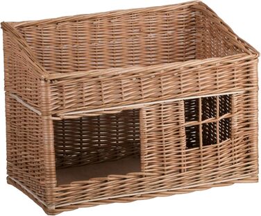 Двоярусна котяча хатинка з плетіння з лози, котячий кошик, хатинка для котів з подушкою та вікном (бежевий, натуральний)