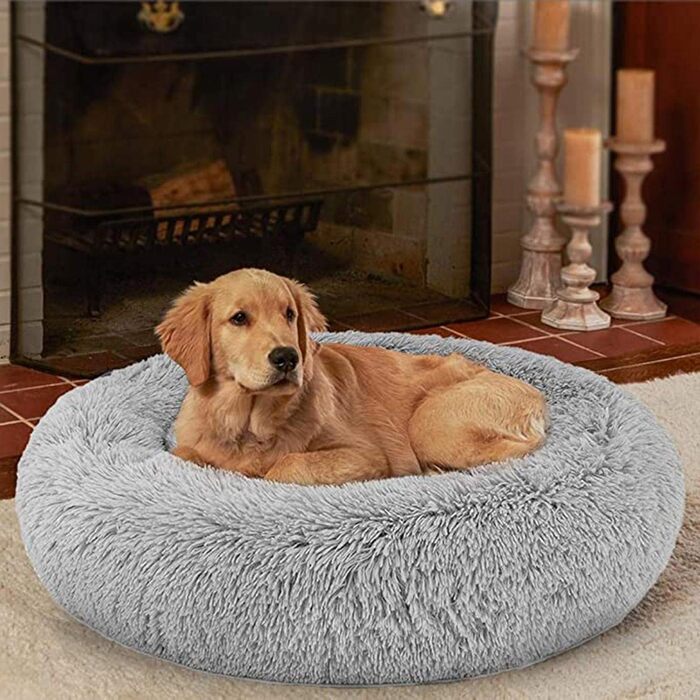 Ортопедична подушка для собак XXL: м'яке ліжко-софа для великих та середніх собак, антистрес, донат, сірий колір, memory foam