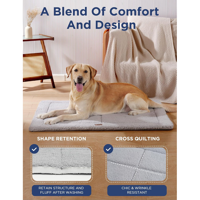 Практичне собаче ліжко для великих собак, 111.8 x 81.3 см, сіре. Зручне, м'яке, для дому та вулиці, двостороннє, з м'яким наповнювачем.