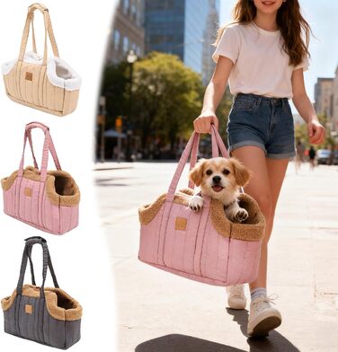 Сумочка для собак до 7.5 кг, тепла флісова переноска для цуценят та собак, зворотна транспортна сумка - переноска з плечовим ремінцем та сумкою для зберігання (Рожевий)