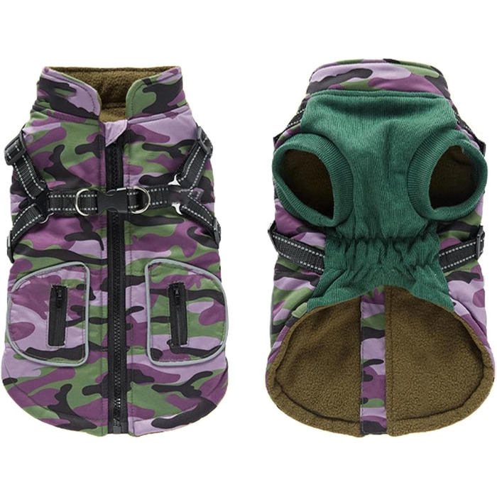 Зимова куртка для собак, теплий зимовий плащ для собак - світловідбивна куртка для собак, жилет для собак з інтегрованим шлейкою для маленьких та середніх собак (фіолетовий, M)