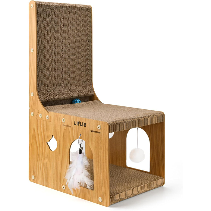 Крізь-дошка для котів LIFLIX L-подібної форми, 67 см, з будиночком для ігор та відпочинку, захист меблів