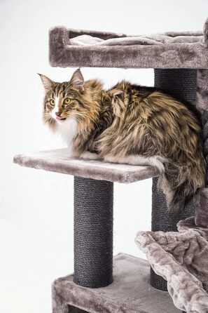 Дряпка для котів Petrebels Parklane 131 см, преміум-якість, XL гамак, спальне місце, товсті стовпи, бежево-кремова