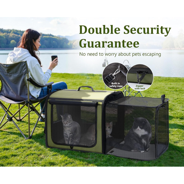 Pecute Розширювана переноска для котів та маленьких собак, переноска-трансформер, 61 x 52 x 45 см, для подорожей, темно-сірий, темно-зелений