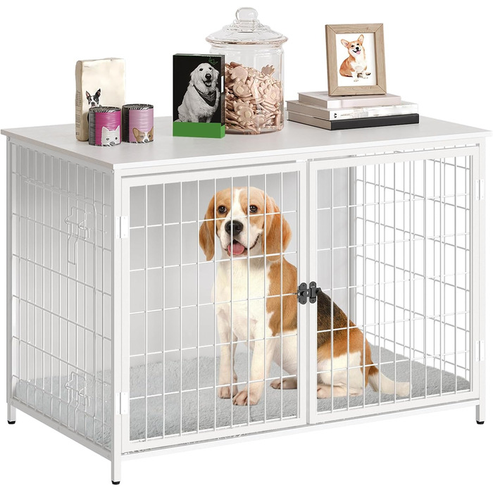 Клітка для собак, 100 см, з подушкою, 2 двері, для малих, середніх та великих собак, 100 x 60 x 70 см, біла