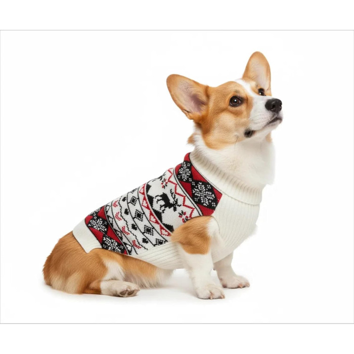 Вогняний святковий свитер для собак у стилі вінтаж з рейндером, червоно-білий, X-Large (XL), довжина спини 50.8 см, 1 шт.