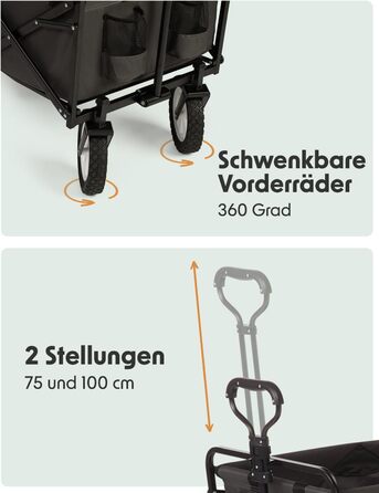 Візок-тачка LifeGoods розкладний сірий – 98x45 см, 94 л, поворотні колеса