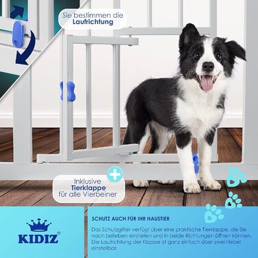 Захисне ворота KIDIZ® для дітей та домашніх тварин: безпечне огорожа для сходів, розширюване, без свердління, синього кольору (102-115 см)