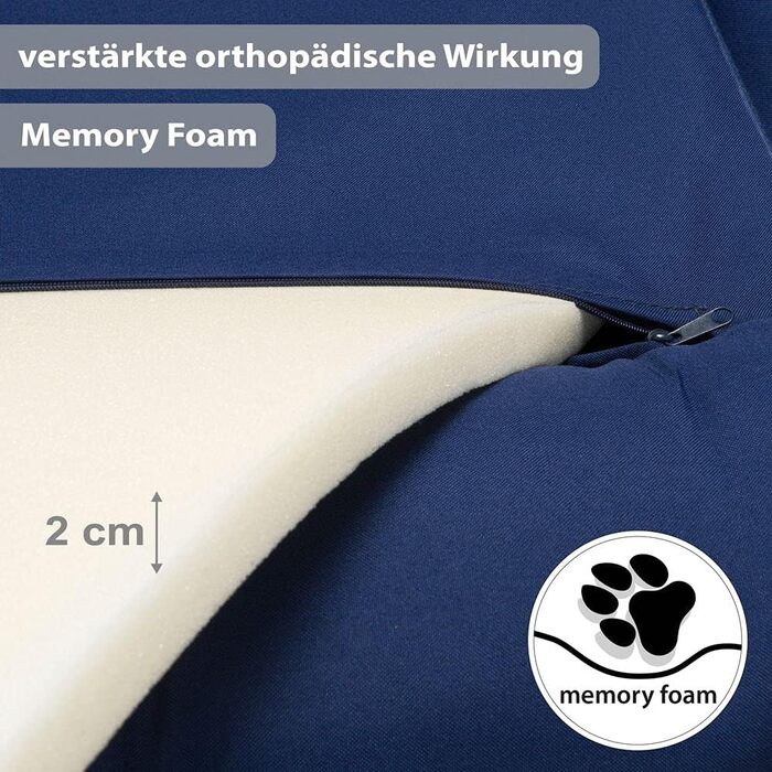 Ортопедичне ліжко для собак KAHU® з віскоеластичною піною (50x76 см) • М'яке, легко миється • Водовідштовхувальне, блакитне ліжко для собак