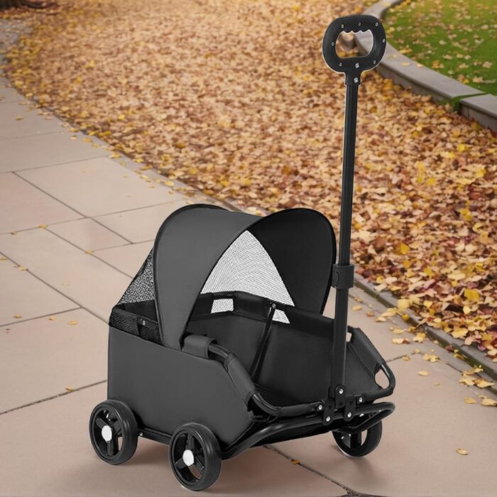 Транспортна візок для собак, маленька візок-будка для собак, складаний з ременем безпеки, легкий причіп для собак до 7 кг, для перевезення, прогулянок на відкритому повітрі (чорний)