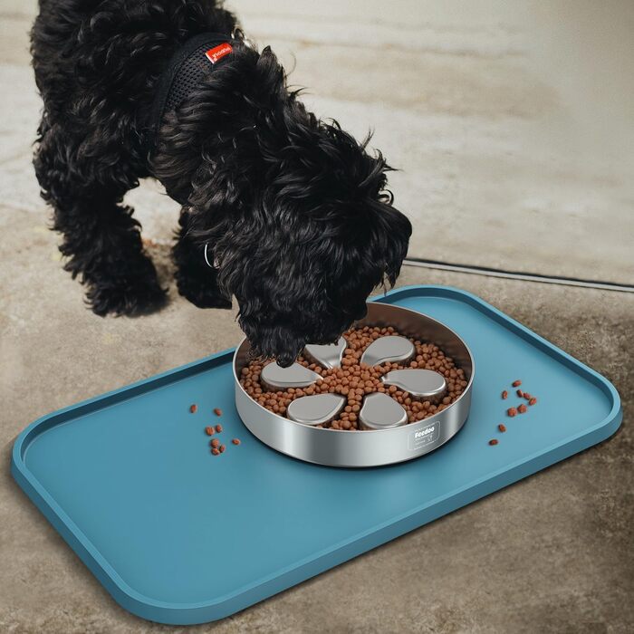 Підкладка під миску для котів та собак, силіконова, товста, з бортиками, велика (блакитна)