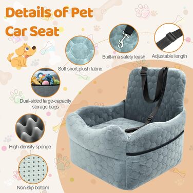 Автокрісло для собак – переноска для маленьких собак до 15,9 кг з м'яким килимком та ременем безпеки. Зручне автокрісло з двома кишенями для аксесуарів