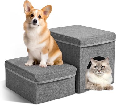 Сходинки для собак маленьких порід, складані. Сходи для котів з ящиками для зберігання. Сходи для домашніх тварин на диван та ліжко (2 сходинки)