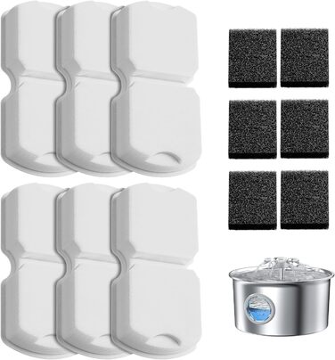 Джерело питної води для котів та собак з нержавіючої сталі, 2.6л, з вікном рівня води, дизайн водоспаду, з фільтрами (6 губок + 6 вугільних фільтрів)