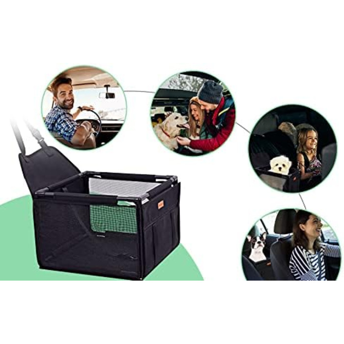 Автокрісло для собак: міцне, водонепроникне, для малих та середніх порід, чорне, з рамою