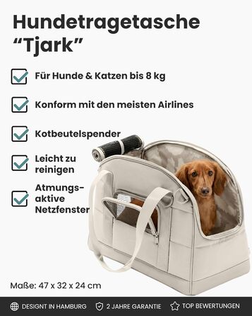 Транспортна сумка для собак Larkson Tjark (до 8 кг) Бежева - для подорожей літаком, підходить для собак та котів