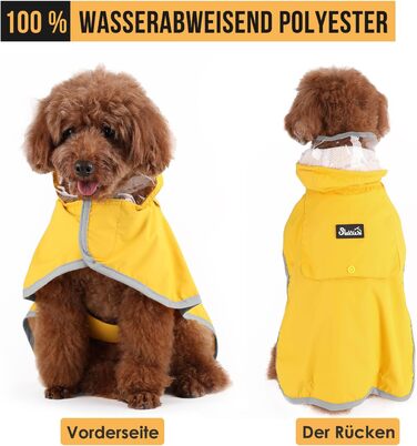 Водонепроникний дощовик для собак Eyein, жовтий, XS - теплий, з капюшоном та світловідбиваючими смугами