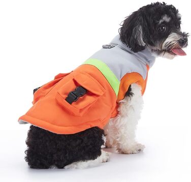 Водонепроникна тепла куртка для собак маленьких та середніх порід. Зігріваючий зимовий одяг для собак, захисна жилетка з отвором для повідка та кишенями. Відбиваюча куртка (Помаранчевий/Сірий, S)