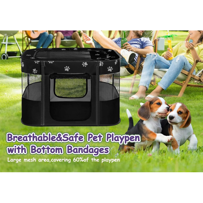 Портативне собаче будиночок/загороди для тварин 90x70x60 см. Складаний вольєр для домашніх тварин, прямокутний, кімната для відпочинку, будиночок для котів/цуценят, чорний
