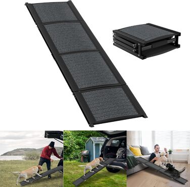 Східці для собак складні, 157 см, для великих собак до 110 кг, чорного кольору. Зі стійкою поверхнею та зручною ручкою. Підходить для LKW, SUV, високих ліжок