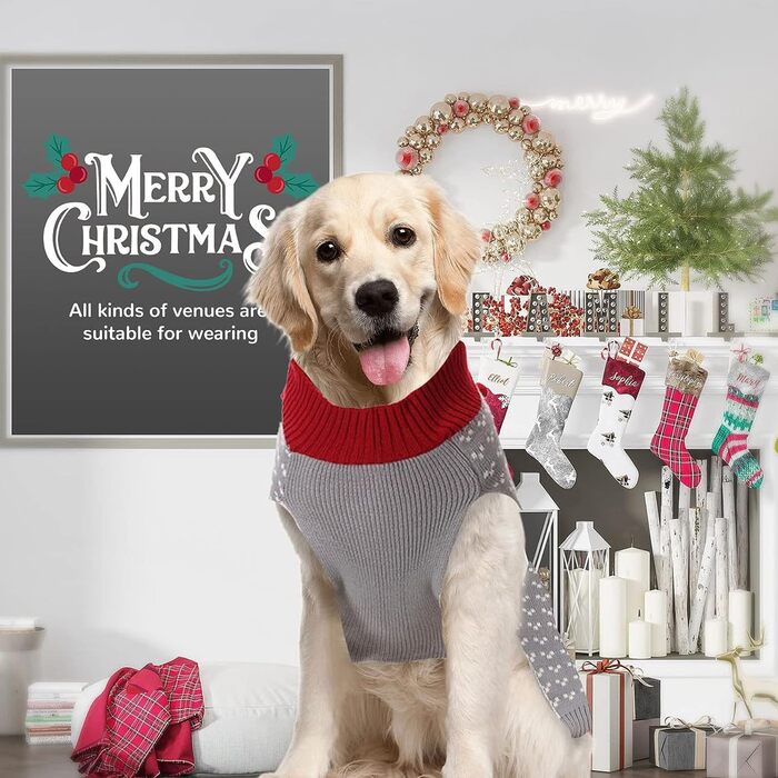 Пуловер для собак на Новий рік, теплий в'язаний пуловер з коміром-стійкою для собак, теплий зимовий одяг для тварин, костюм для собак, подарунок для цуценят, вечірка, Elfenclown, розмір L