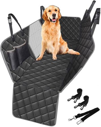 Чохол на сидіння для собак, 100% водовідштовхуючий, стійкий до подряпин, з сітчастим вікном, для заднього сидіння, миючий, довговічний, для автомобілів, вантажівок, позашляховиків, сірий-чорний