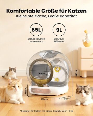 Самоочисний електричний лоток для котів LELO PAWS XXL (74л) з керуванням через додаток, дезодоризацією та шторкою, золотистий