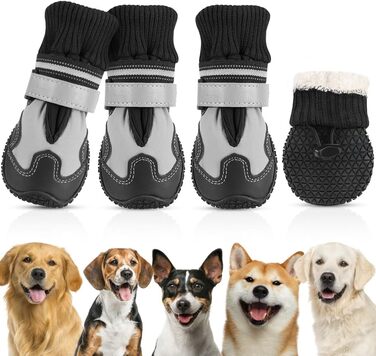 Чоботи для собак SlowTon: 4 шт., непромокаючі, з антиковзаючою підошвою та світловідбиваючими застібками. Зимові чоботи для собак великих, середніх та маленьких порід. Ідеально для прогулянок та спорту на відкритому повітрі. Розмір 8