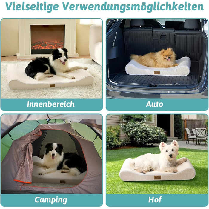 Лежанка для собак, 90x60x13 см, з високим бортиком - ортопедичний лежак для собак з корисного, водовідштовхувального та неслизького матеріалу у формі човна, підходить для собак до 29 кг, бежевий колір, розмір M