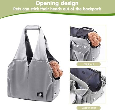 PETCUTE Сумка-переноска для собак та котів, сіра. Дихаюча, з міцною основою, безпечна, з поводком та кишенями. Підходить для маленьких та середніх собак, кошенят та котів