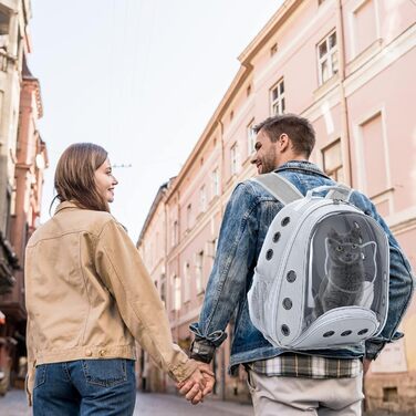 Рюкзак для котів та маленьких собак PETCUTE, дихаючий, знімний килимок, до 6 кг, з прозорим вікном, для подорожей (світло-сірий)