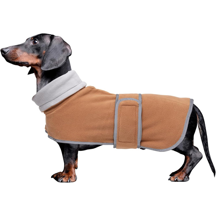 MOREZI Зимова куртка для собак, утеплена, з регульованим кріпленням на липучці та відкидним коміром. Підходить для такс та собак середніх розмірів, коричнева, розмір S (довжина спини: 36-38 см)