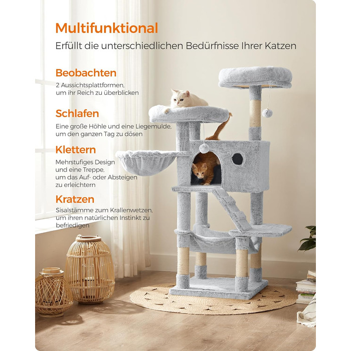 Драбина для котів Feandrea велика, кігтеточка з м'яким покриттям, для великих котів, Ombré сіро-біла PCT162W01